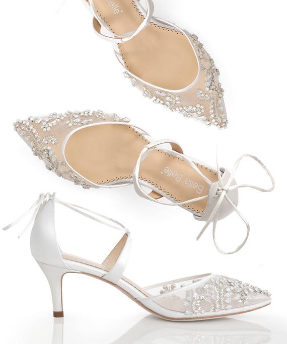 Low Heel Comfortable Crystal Embellished and Beaded Wedding Shoes