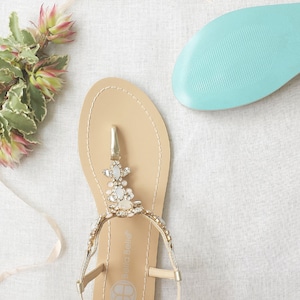 Something Blue Sole Wedding Shoes Sandals with gold Jewel Crystal Destination Beach Wedding Bohemian Bella Belle Luna image 1