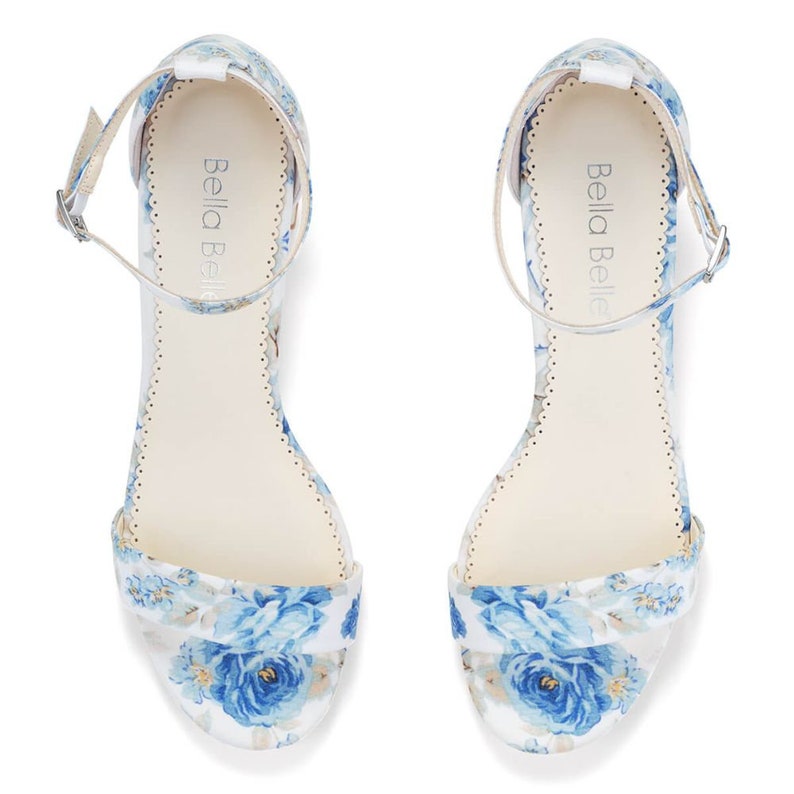 Bella Belle Vanessa Blue Floral 2 Inch Block Heel