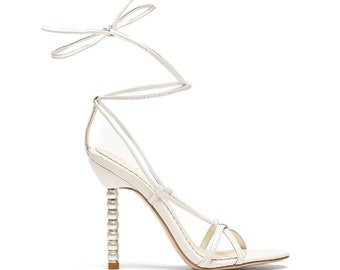 Tie Leg Pearl Strappy Heels