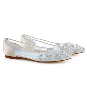 Beautiful Wedding Flats with Opal and Crystal Beading Bridal Shoes Glass Slipper with 'Something Blue' Bella Belle Willow image 2