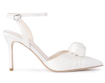 Silk Rose Ivory Flower Heels with Slingback Ankle Strap