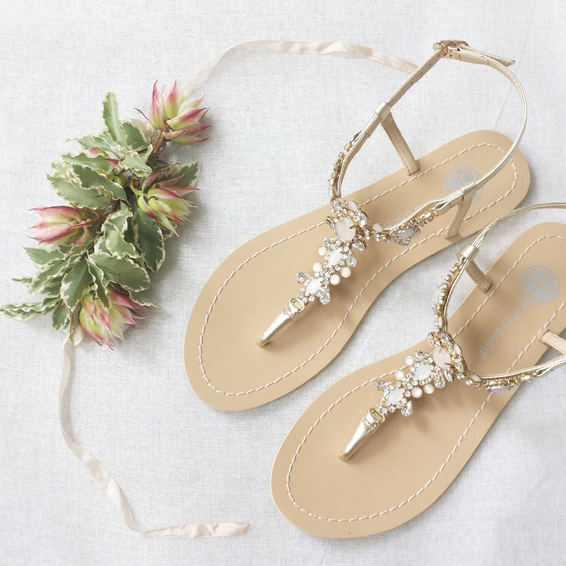 Something Blue Sole Wedding Shoes Sandals with gold Jewel Crystal Destination Beach Wedding Bohemian Bella Belle Luna image 3