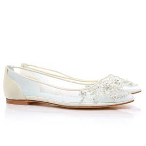 Beautiful Wedding Flats with Mesh and Flower Embroidery Beads Bridal Shoes Glass Slipper with 'Something Blue' Bella Belle Shoes Adora image 2