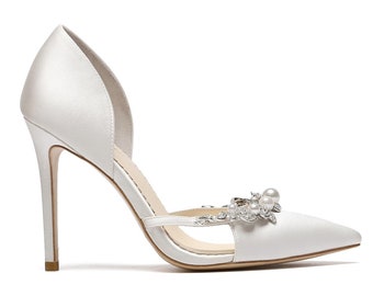 D’Orsay Silk Pearl and Crystal Heels