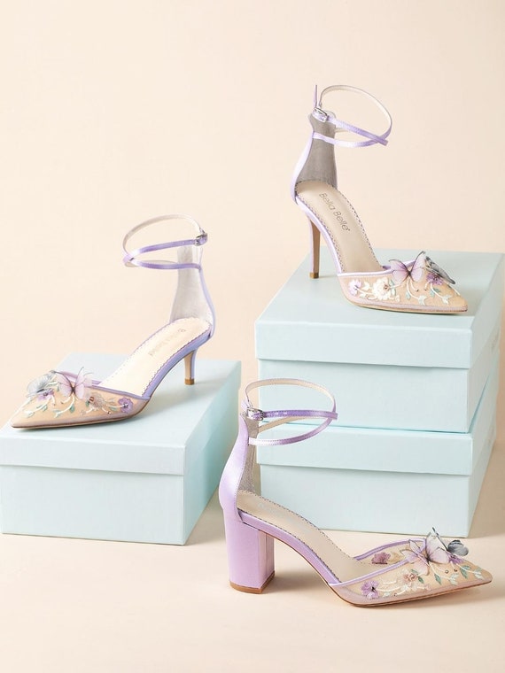 Blush Floral Block Heels with 3D Blooms - Garden Party Shoes