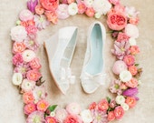 Elegant Regal Lace Wedding Wedge Shoes - Peep Toe Bridal wedge Pumps with Removable Bows Clips Bella Belle Winnie