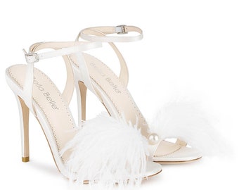 Double Ankle Strap Feather Bridal Shoes