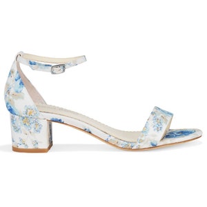 Bella Belle Vanessa Blue Floral 2 Inch Block Heel