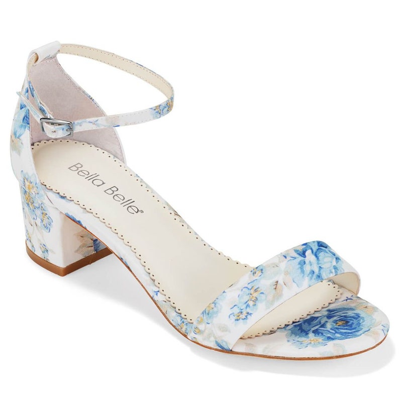 Bella Belle Vanessa Blue Floral 2 Inch Block Heel