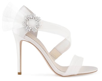 Ankle Wrap Tulle Wedding Shoes with Crystal Buckle