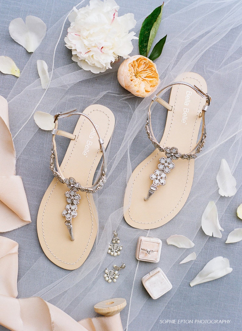 Silberne Blume Kristall Sandalen für Hochzeit am Strand image 0
