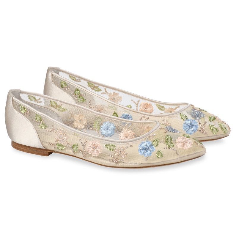 Flower Embellished Embroidered Wedding Flats Bella Belle Pippa
