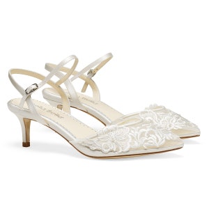 Ivory Lace and Pearl Wedding Kitten Heel Bella Belle Mina image 1