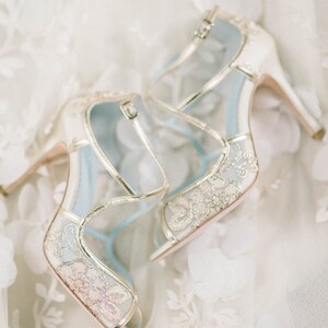 Wedding Shoes Gold Embroidered Lace and Silk Criss Cross Handmade and Romantic Bridal Bella Belle Tess image 5