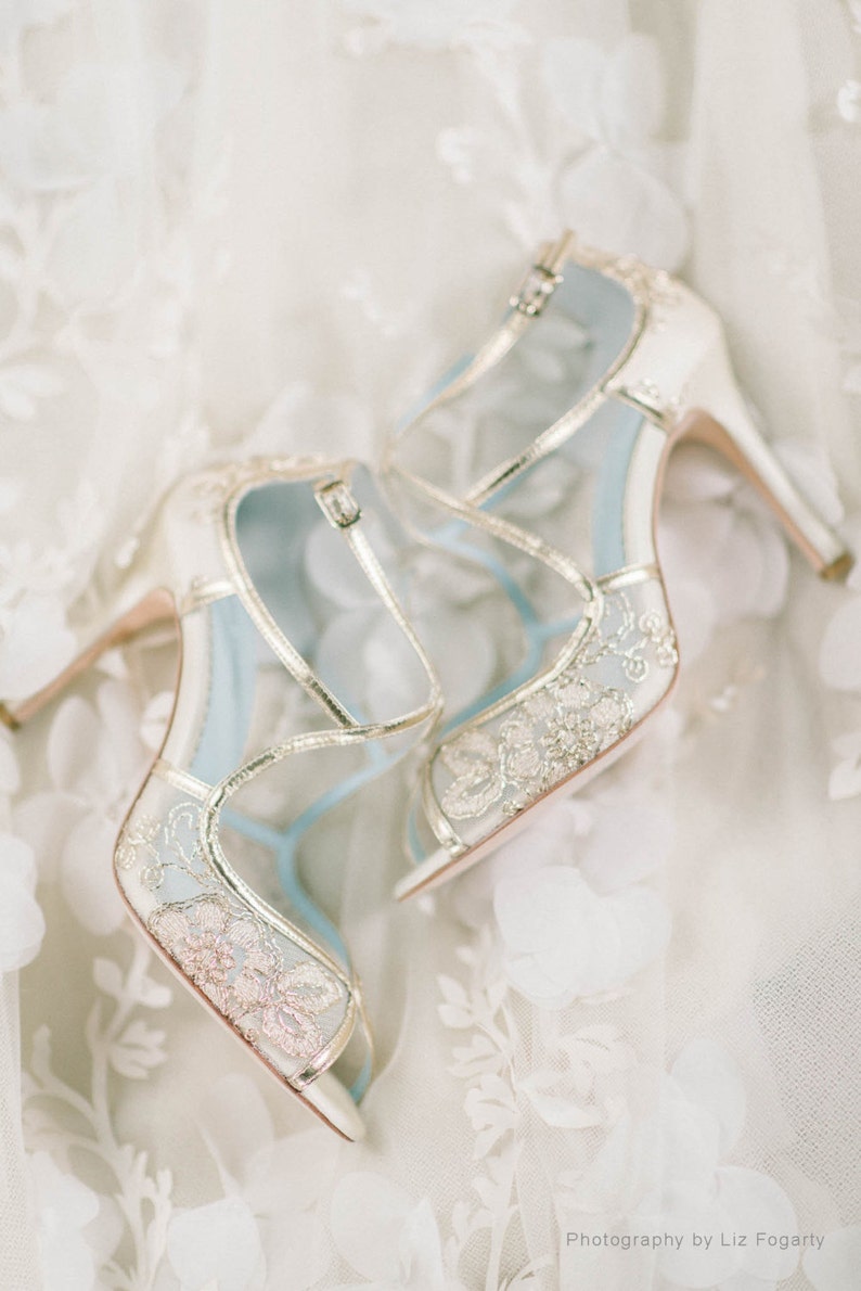 Wedding Shoes Gold Embroidered Lace and Silk Criss Cross Handmade and Romantic Bridal Bella Belle Tess image 5