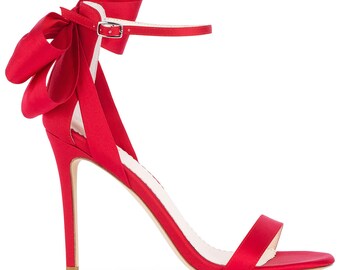 Red 4-Inch Heels with Silk Bow Maeve