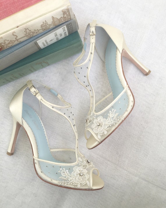 T Strap Wedding Shoes with Beading and 