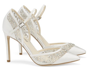 Ivory Crystal Embellished Cap Toe D’Orsay Heel | Bella Belle Emma