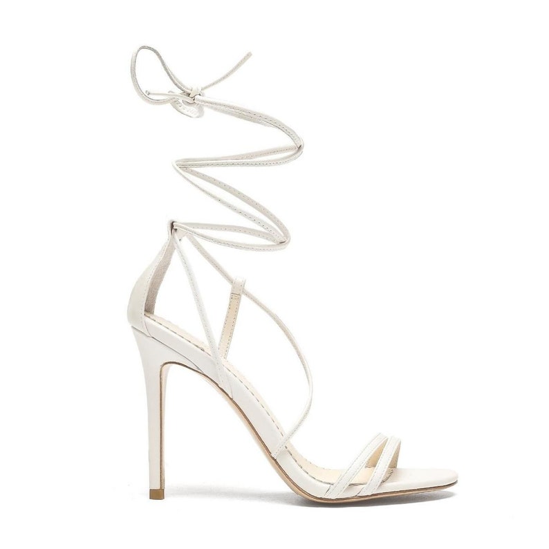 Strappy Ivory Lace-Up Heel Tie Sandals image 1