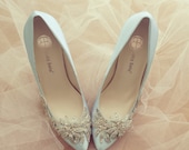 Something Blue Wedding Shoes with Crystal Vine Applique Beading Embellishment Satin Bridal Pumps, Bella Belle DAWN