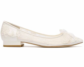 Embroidered Lace Ballet Flats for Brides