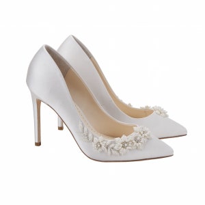 3D Floral Luminous Pearls And Ivory Beads Wedding Pumps. Jasmine Ivory Wedding Shoes