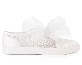 Sparkly Wedding Sneakers with Removable Tulle Bow