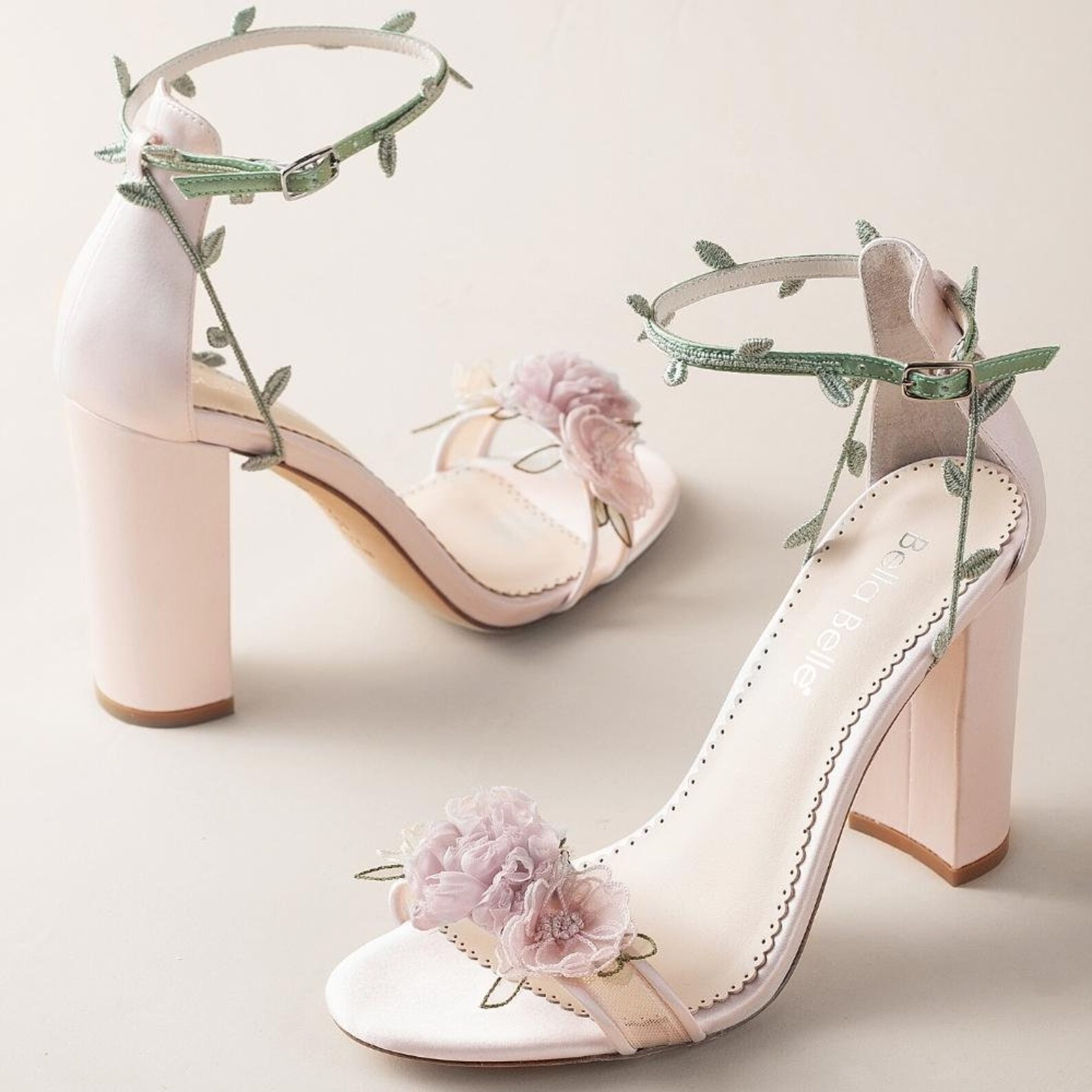 Blush Block Heels With 3D Flowers Etsy
