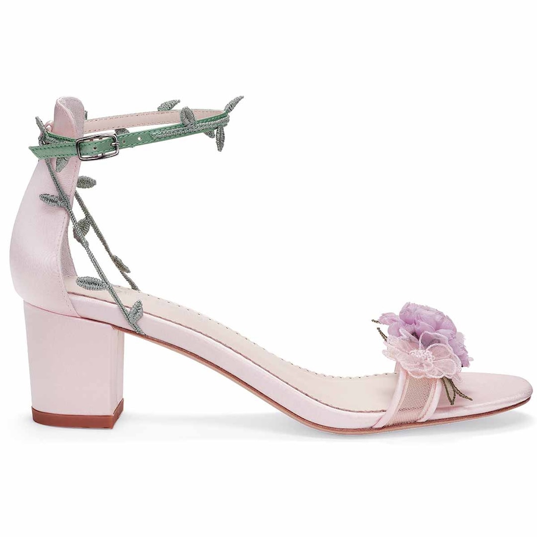 Blush Bridal Block Heels With Chiffon Flowers Etsy