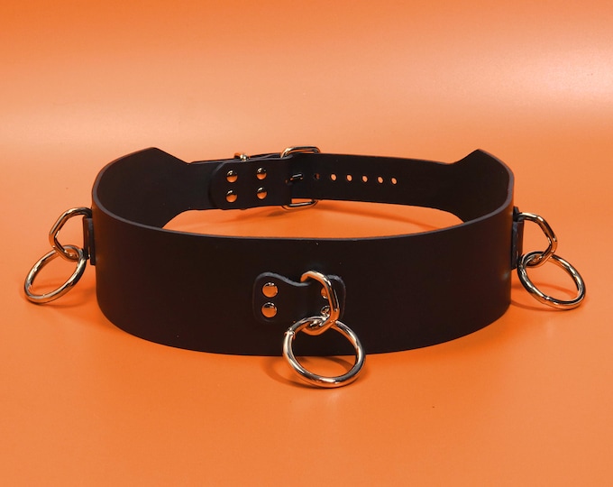 Wide O-Ring Leather Belt – 3 Inch Punk Waist Cinch, Nickel Rings, Handmade UK