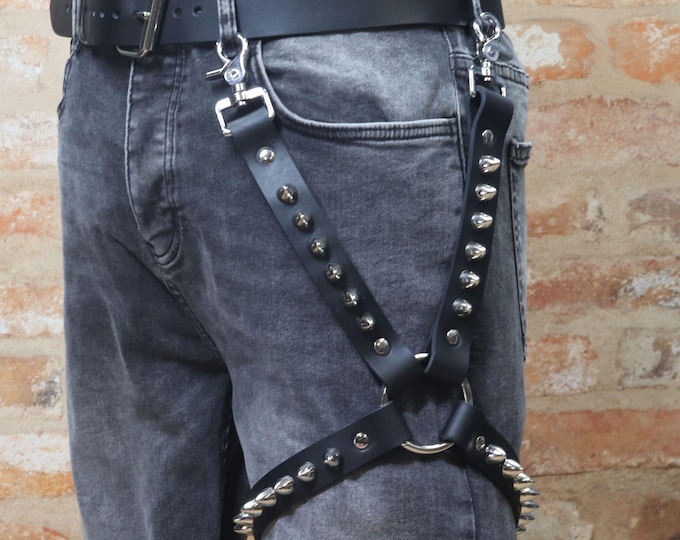 Spiked Leather Leg Harness – Large 12mm Conical Spikes, Punk Thigh Accessory (Handmade UK)