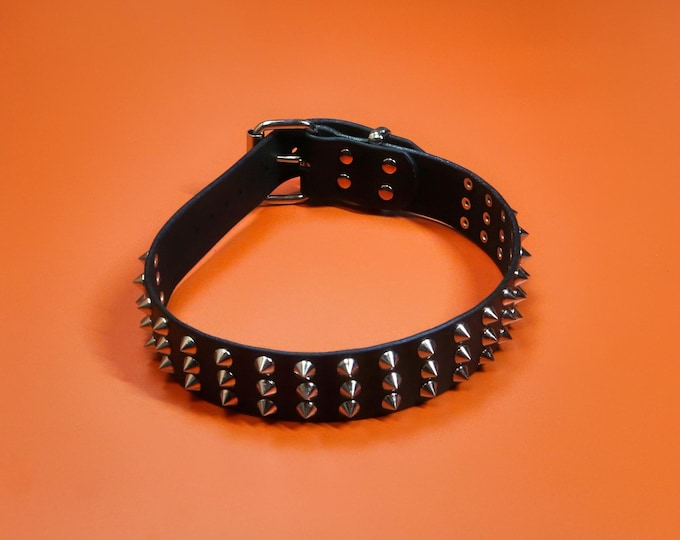 3 Row Spike Belt: Black Leather Punk Gothic Statement Piece