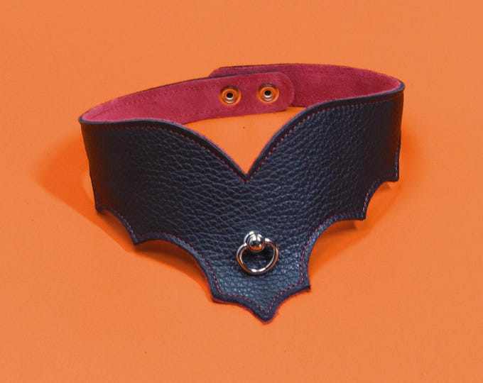 Bat Choker – Red Suede Lined Leather Gothic Necklace (Handmade UK)