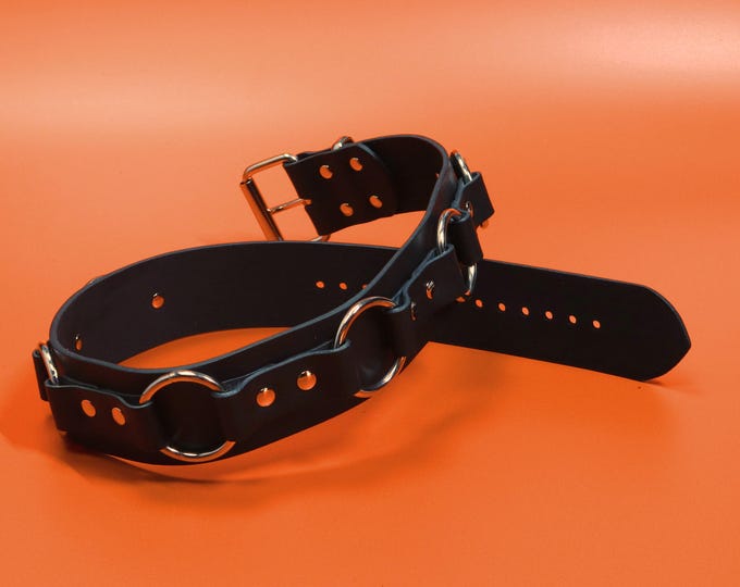 O-Ring Leather Belt – 2 Inch Wide, Nickel O-Rings, Punk Rock Style, Handmade UK