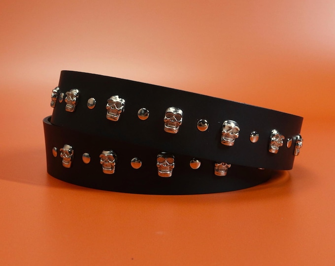 Skull Studded Black Leather Belt: Punk Gothic Accessory (UK Made)