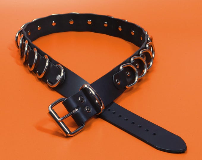 D-Ring Leather Belt – 1.5 Inch Wide, Welded Nickel D-Rings, Punk Skirt Belt, Handmade UK