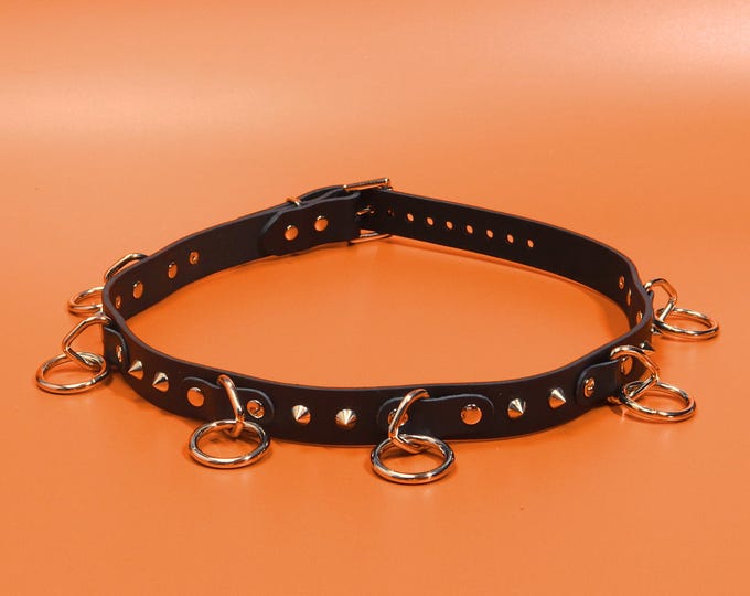 Slim Spiked O-Ring Belt – 1 Inch Vegetable Tanned Leather, Punk Style UK Handmade
