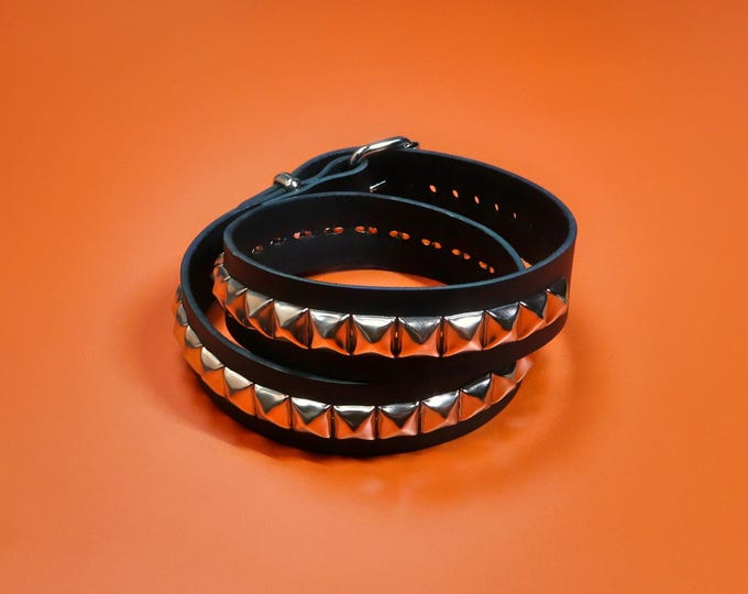 Black Leather Pyramid Stud Belt: Festival Fashion