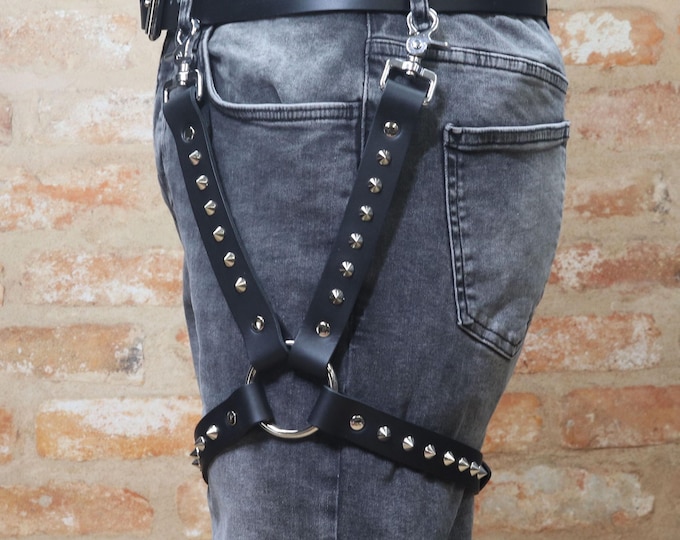 Spiked Leather Leg Harness – 10mm Conical Spikes, Punk Goth Thigh Accessory