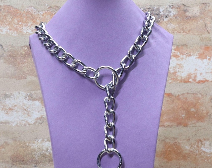 Chrome Steel 4mm Curb Link Chain Choker – Adjustable Slip Collar, UK Seller