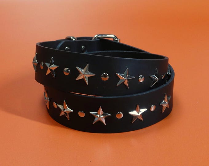 Black Leather Star Studded Belt: Punk Goth Accessory