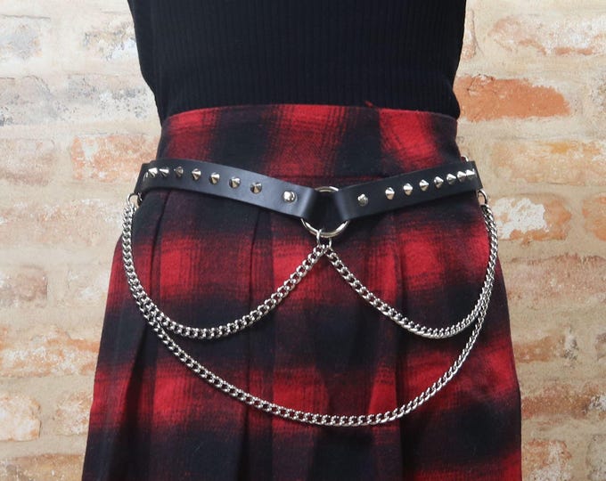 Spiked Leather Hip Belt – Nickel Chains, Punk Rock Accessory, Handmade UK