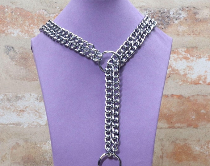Double Chain Choker Necklace – Chrome Steel, Punk Goth Style (Ships UK)