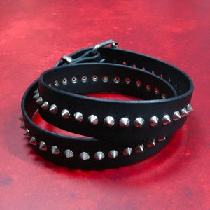 Black Spiked Leather Belt | Gothic Festival Belt | Heavy Duty Buffalo Leather Belt with Metal Spikes | Alternative Fashion | 1.5&quot; Wide