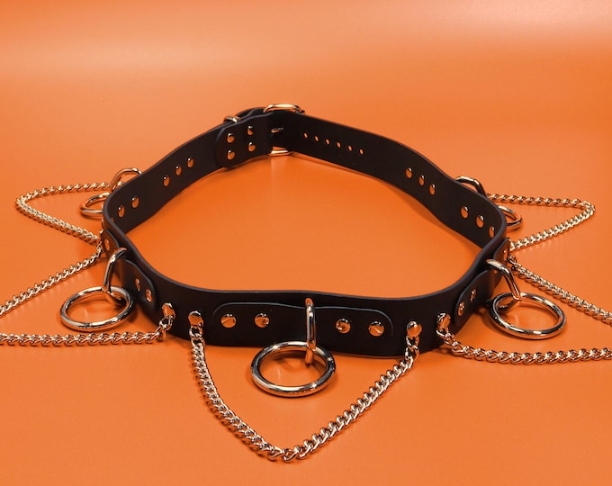 O-Ring Chain Belt – 1.5 Inch Wide Vegetable Tanned Leather, Nickel Hardware UK