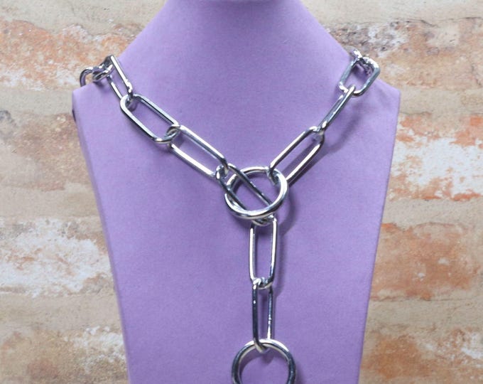 Large Link Chain Choker – Chrome Steel, Adjustable Goth Necklace (Ships UK)