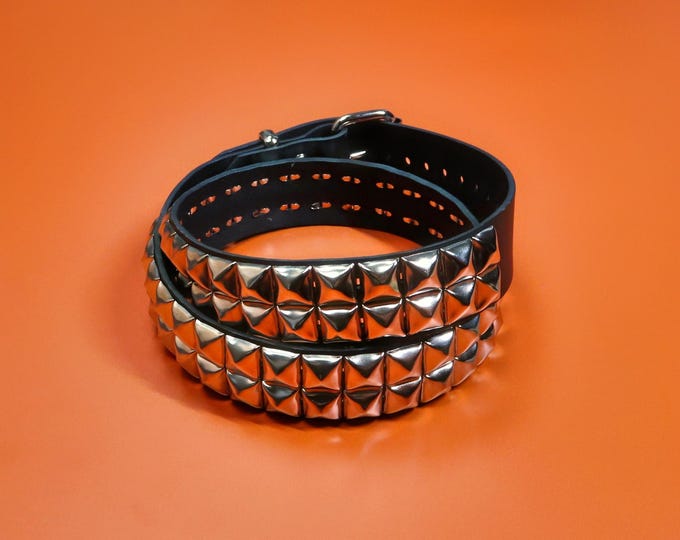 Silver Pyramid Studded Black Leather Belt - Punk Gothic Statement Piece