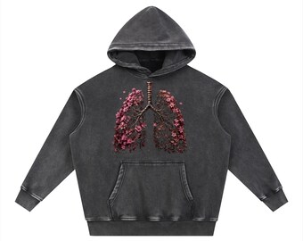 Snow Wash Fleece Oversize Hoodie Floral Lung Hoodie
