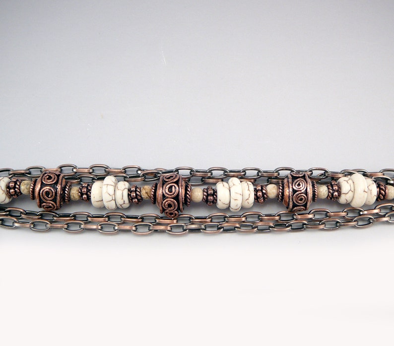 Chain Jewelry White Bead Bracelet 7th Anniversary Gift Multistrand Bracelet Copper Accessories Copper Chain Bracelet Boho Bracelet